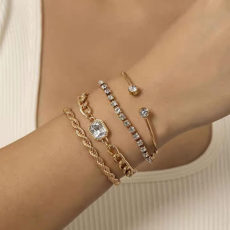 IFKM Gold Bracelets for Women, 14K Gold Plated Dainty Layered Chain Bracelets Adjustable Cute Bangle Link Bracelet Set - Image 4